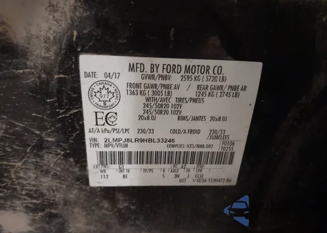 2017 Lincoln Mkx Reserve z USA, uszkodzony, nr VIN 2LMPJ8LR9HBL33246